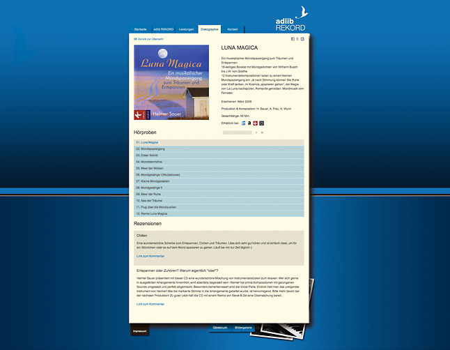 Albenansicht mit MP3-Player, Rezensionen und Deeplinks zu iTunes, Amazon, etc.