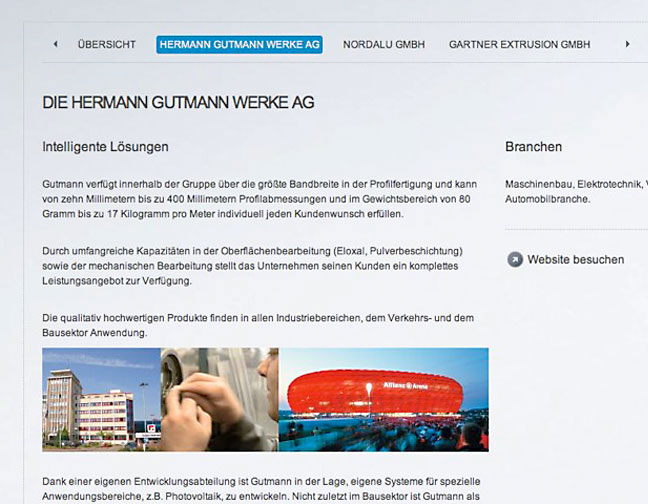 Detailansicht des Contentbereichs