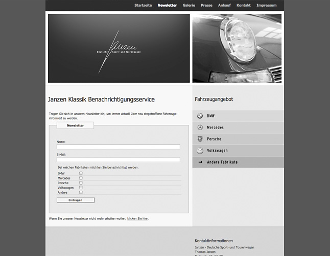 Anmeldeschablone zum Janzen Klassik Newsletter 