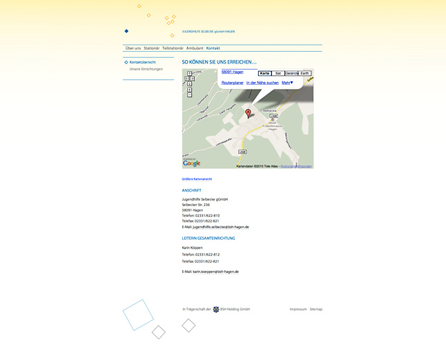 Kontaktseite der Jugendhilfe Website