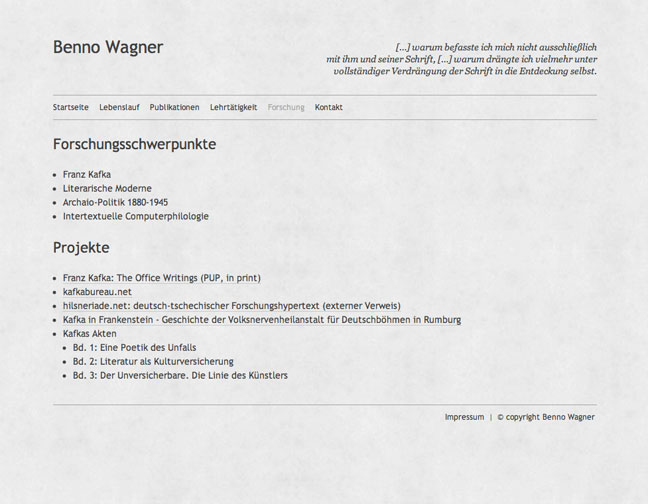 Forschungsschwerpunkte Prof. Dr. Benno Wagner